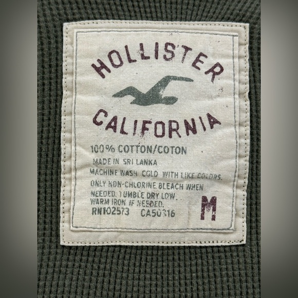 Hollister Men's Waffle Knit Long Sleeve Olive Green Casual Top, Size Medium - Picture 10 of 10
